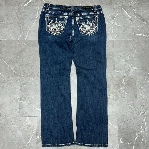 LA Idol Denim - LA Idol Jeans Womens 19 Embellished Embroidered Dark Wash Bedazzled 41x34